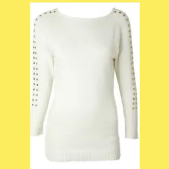 Arden B White knit sweater Studded Sleeves New S - Picture 2 of 4